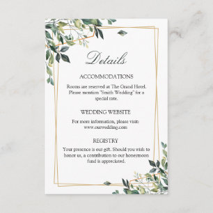 Elegant Greenery Printed Gold Info Suite Enclosure Card