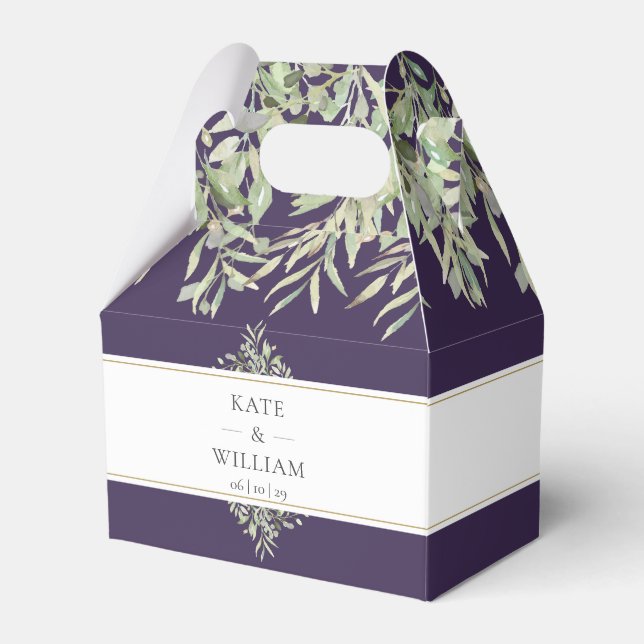 Elegant Greenery Purple Wedding Thank You Favour Box (Front Side)