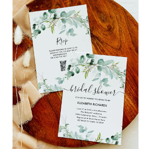 Elegant Greenery   QR Code Bridal Shower Invitation