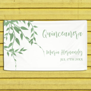 Elegant Greenery Quinceañera Banner