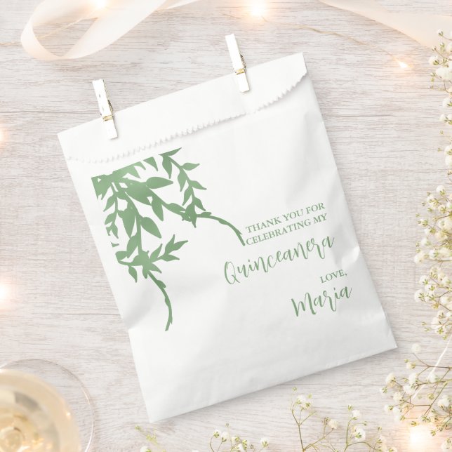 Elegant Greenery Quinceañera Favour Bags (Clipped)