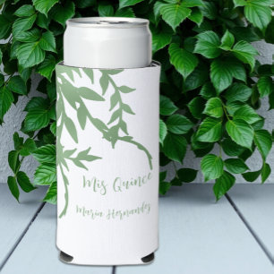 Elegant Greenery Quinceañera Seltzer Can Cooler