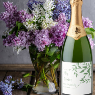 Elegant Greenery Quinceañera Sparkling Wine Label