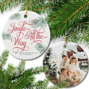 Elegant Greenery Red Calligraphy Christmas Ceramic Tree Decoration