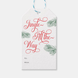 Elegant Greenery Red Calligraphy Christmas Gift Tags