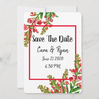 Elegant Greenery Red Floral Traditional Save The Date