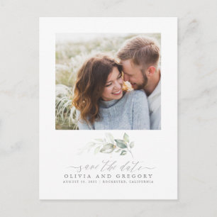 Elegant Greenery Romantic Save the Date Photo Announcement Postcard