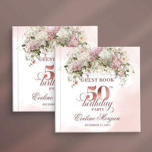 Elegant Greenery Rose Gold Blush 50th Birthday  Guest Book