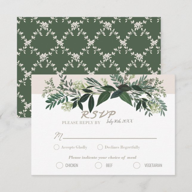 Elegant Greenery RSVP Card Meal Choices (Front/Back)