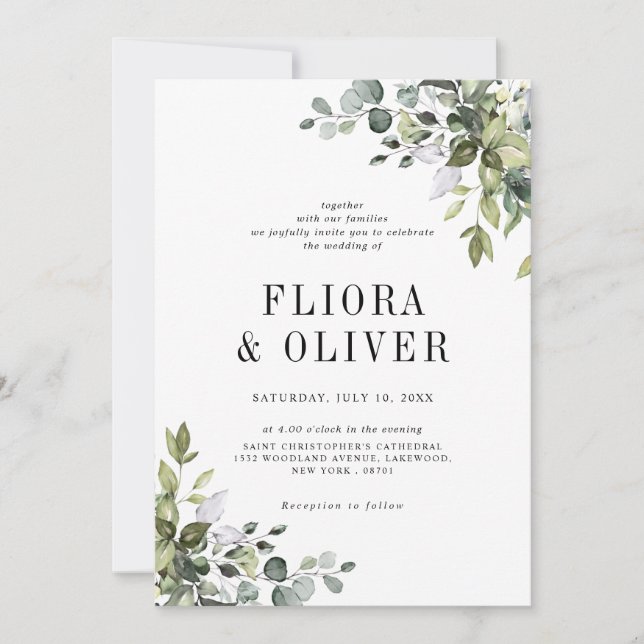 Elegant Greenery Rustic Country Botanical Wedding Invitation (Front)