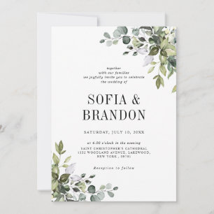 Elegant Greenery Rustic Country Botanical Wedding Invitation