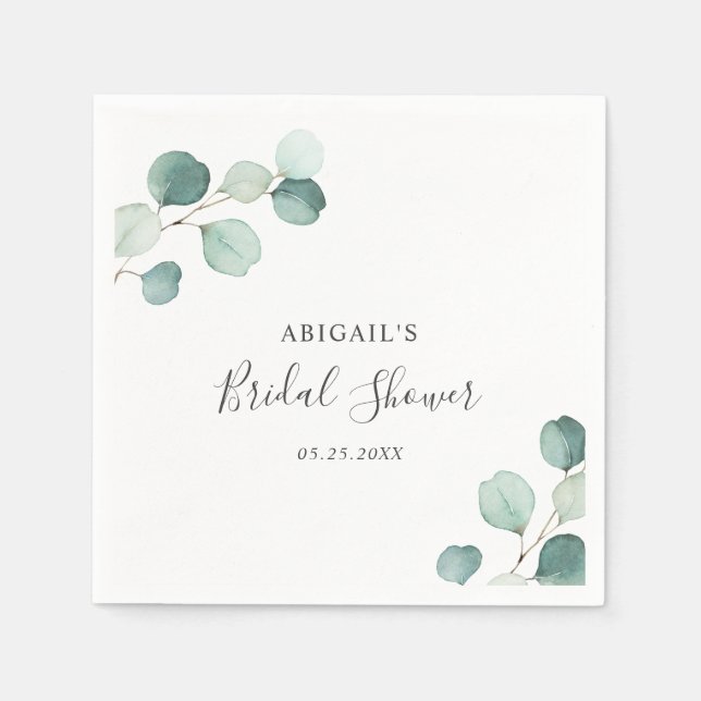Elegant Greenery Rustic Eucalyptus Bridal Shower Napkin (Front)