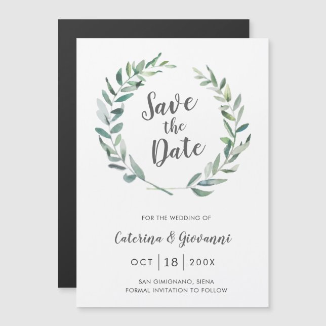 Elegant Greenery Rustic Wedding Save the Date Magnetic Invitation (Front/Back)