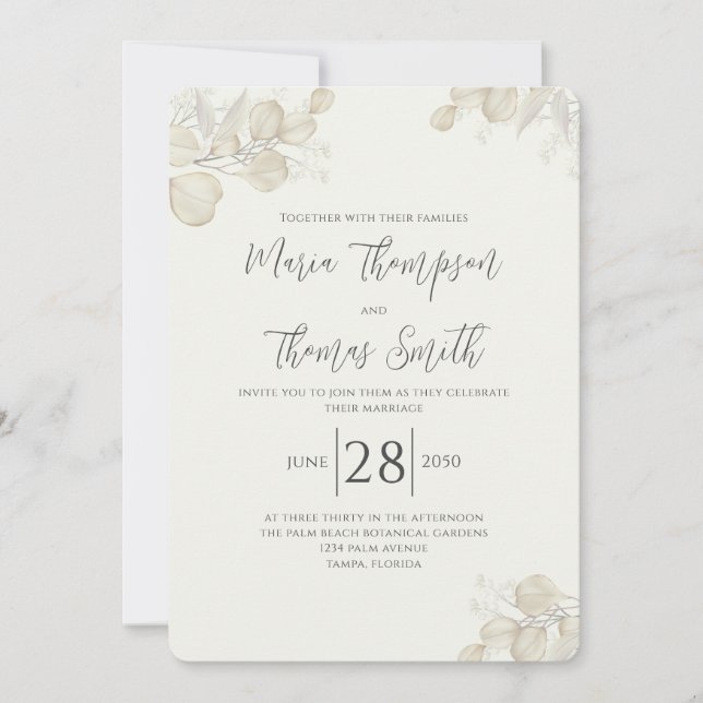 Elegant Greenery Sage Green Floral Foliage Simple Invitation (Front)