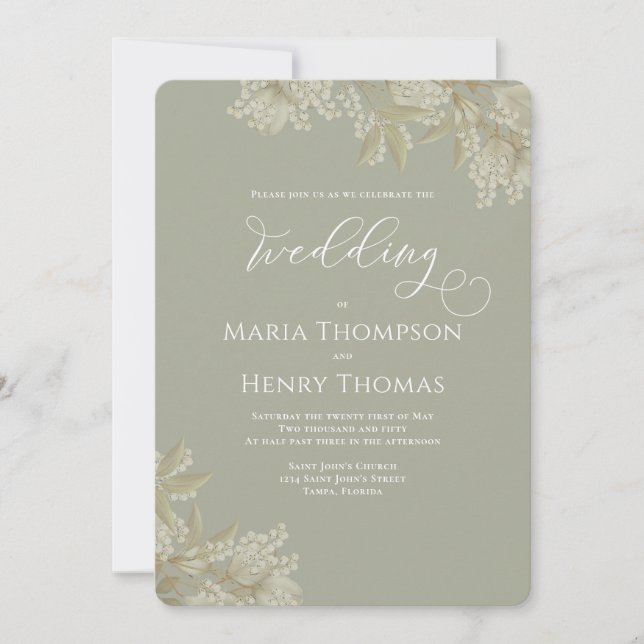 Elegant Greenery Sage Green Floral Foliage Simple Invitation (Front)