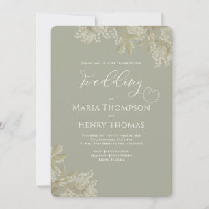 Elegant Greenery Sage Green Floral Foliage Simple Invitation