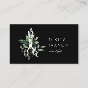 Elegant Greenery Salon Scissors Logo Appointment Business Card