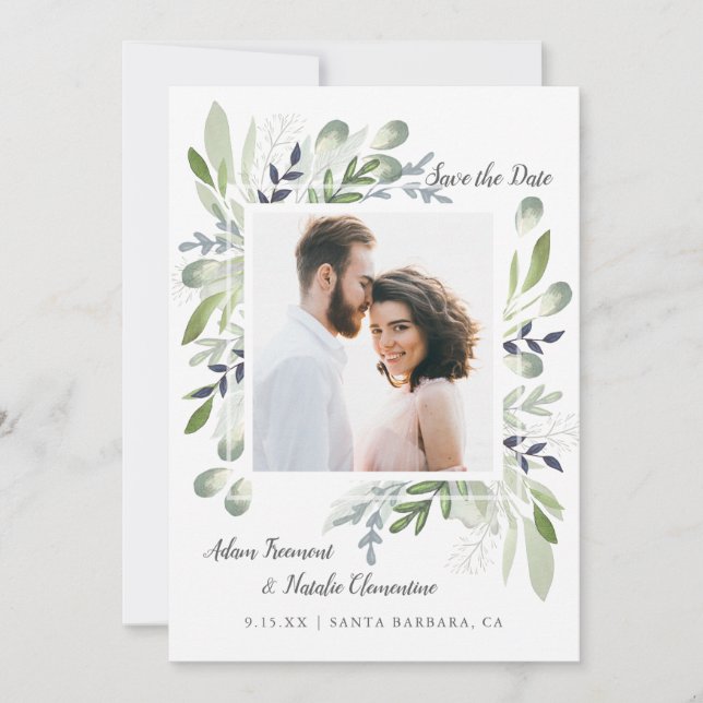 Elegant  Greenery  Save the Date (Front)