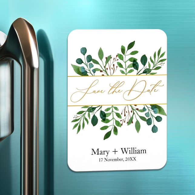 Elegant greenery save the date wedding engagement magnet (Creator Uploaded)