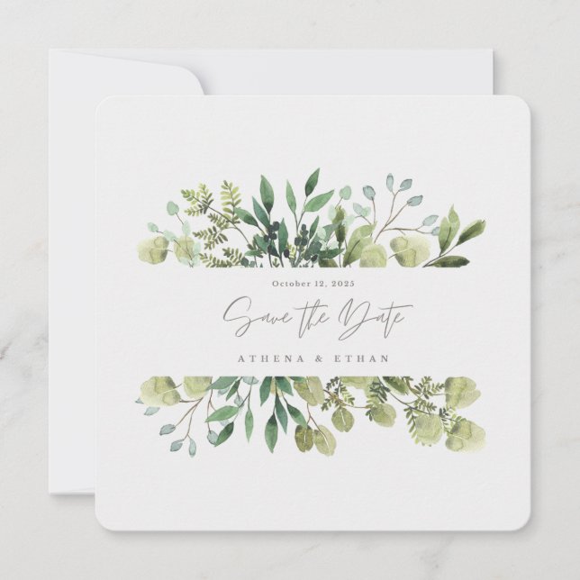 Elegant Greenery Save The Date Wedding Invitation (Front)