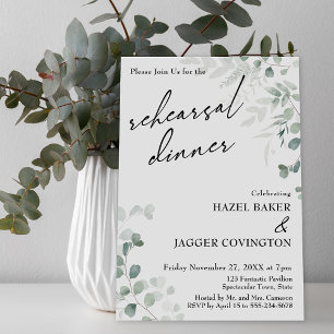 Elegant Greenery & Script Rehearsal Dinner Invitation