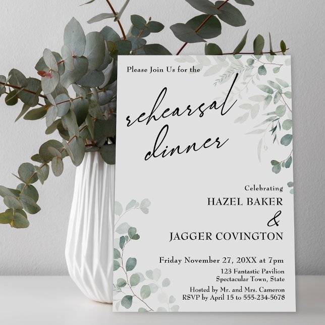 Elegant Greenery & Script Rehearsal Dinner Invitation (Creator Uploaded)