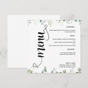 Elegant Greenery Script Round Wedding Flat Menu