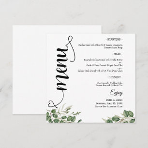 Elegant Greenery Script Round Wedding Flat Menu