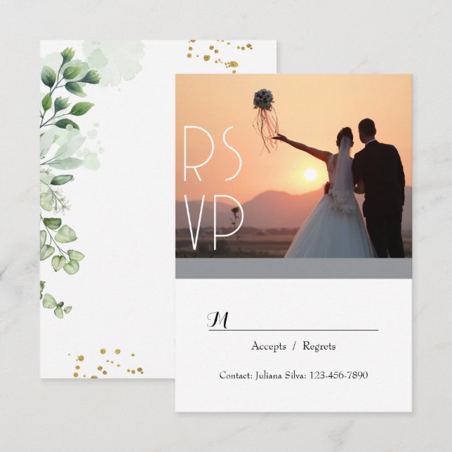 Elegant Greenery Script RSVP Invitation (Front/Back)