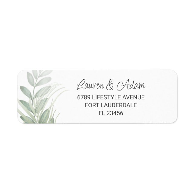 Elegant Greenery & Script Wedding Address Label (Front)