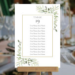 Elegant Greenery Seating Chart Table Number<br><div class="desc">This elegant greenery eucalyptus leaves table seating chart features delicate watercolour leaves with your guests' seating plan framed by a gold border. Designed by Thisisnotme©</div>