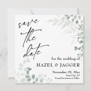 Elegant Greenery Simple, Contemporary Typography  Save The Date