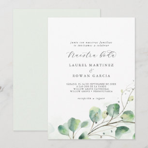 Elegant Greenery Spanish Nuestra Boda Wedding Invitation