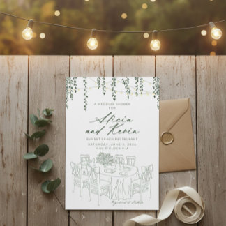 Elegant Greenery & String Lights Wedding Shower  Invitation