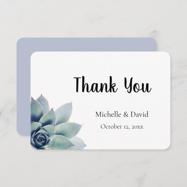 Elegant Greenery Succulent Typography Wedding Thank You Card (Front/Back)