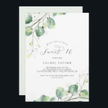 Elegant Greenery Sweet Sixteen Birthday Invitation<br><div class="desc">This elegant greenery sweet sixteen birthday invitation is perfect for a simple 16th birthday party. The modern elegant design features a natural botanical arrangement of eucalyptus,  leaves and plants with a subtle mint green watercolor wash accent.</div>