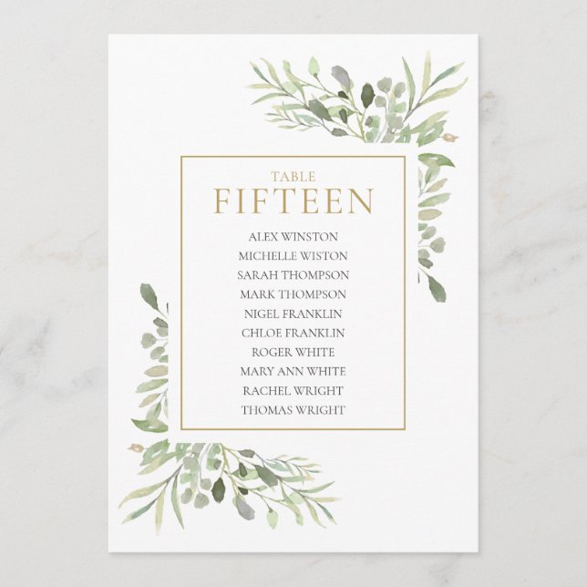 Elegant Greenery Table Number 15 Seating Chart (Front)