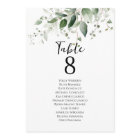Elegant greenery table number seating chart cards