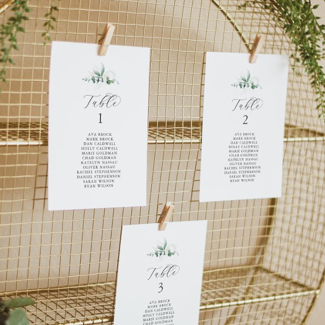Elegant Greenery Table Number Seating Chart Cards (Creator Uploaded)