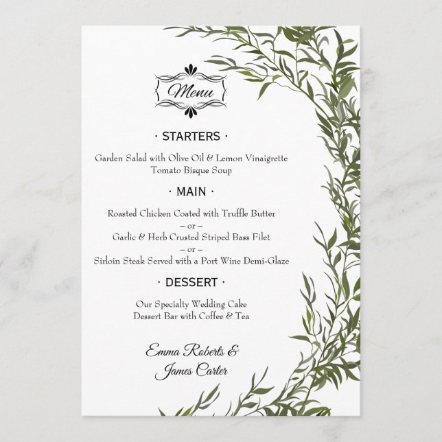 Elegant Greenery Table Wedding Menu (Front)