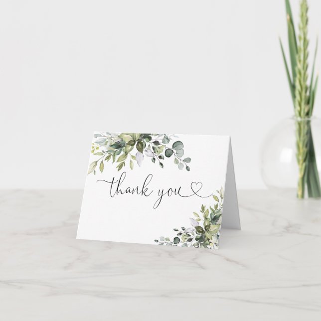 Elegant Greenery Thank You Card (Front)
