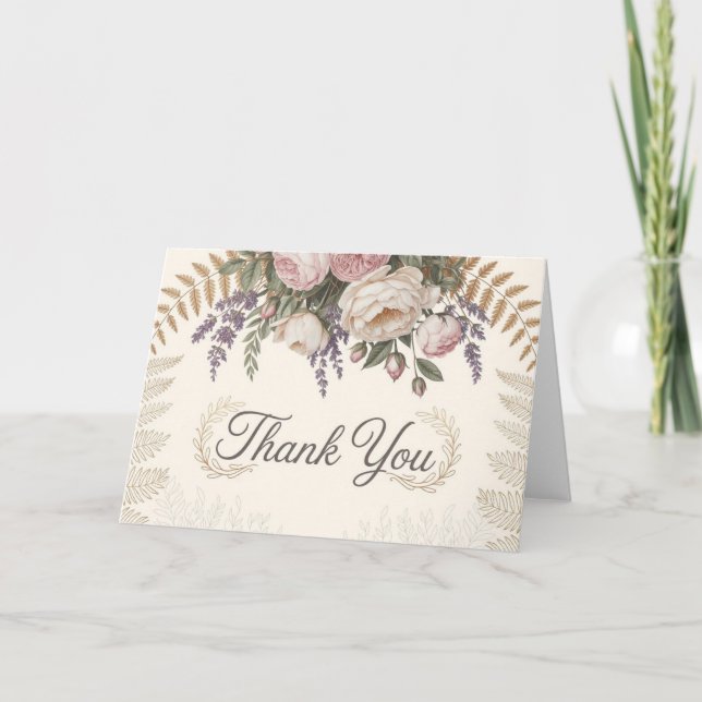 Elegant Greenery Thank You Folded Card (Front)
