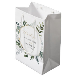 Elegant Greenery Thank You Gold Wedding Medium Gift Bag