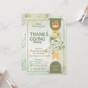 elegant greenery thanksgiving Rustic Dinner Invitation