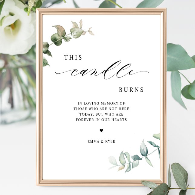Elegant Greenery This Candle Burns Wedding Sign (Creator Uploaded)