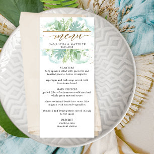 Elegant Greenery, Turquoise Blue Green Watercolor Menu