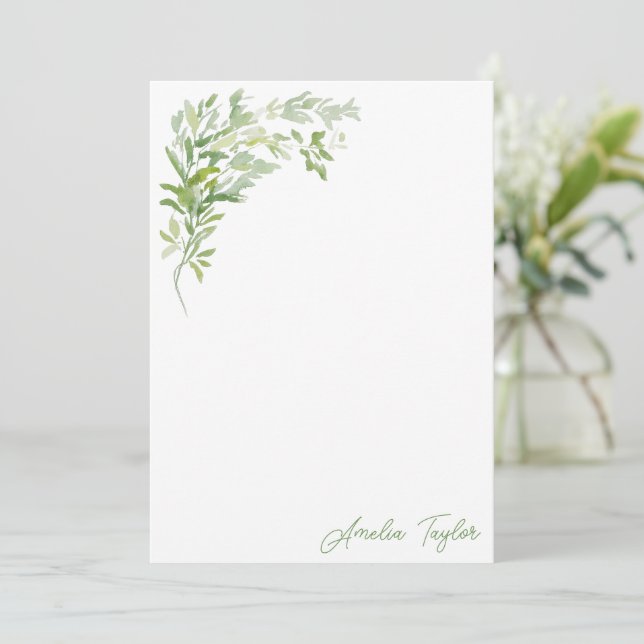 Elegant Greenery Vertical Personalised Stationery Card (Standing Front)