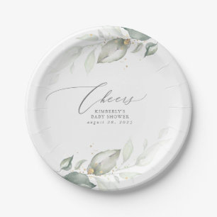 Elegant Greenery Watercolor Dreamy Baby Shower Paper Plate