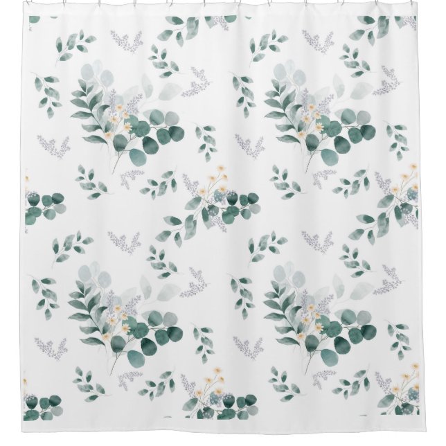 Elegant greenery watercolor eucalyptus shower curtain (Front)