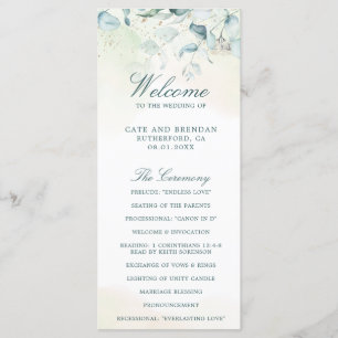 Elegant Greenery Watercolor Eucalyptus Wedding Programme